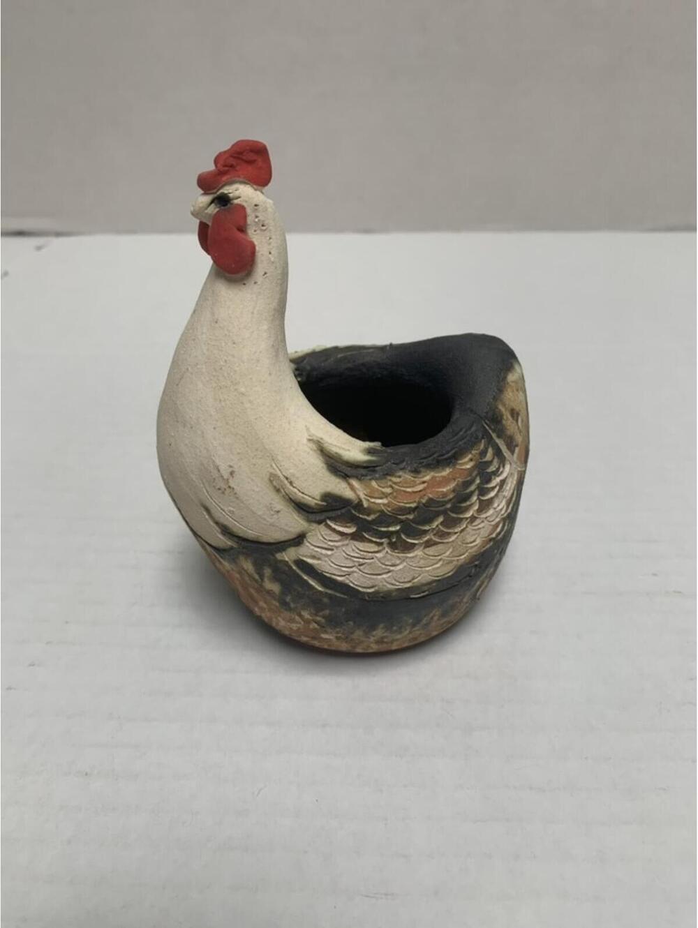 Rooster Chicken Hen Pottery Candleholder Folk Art